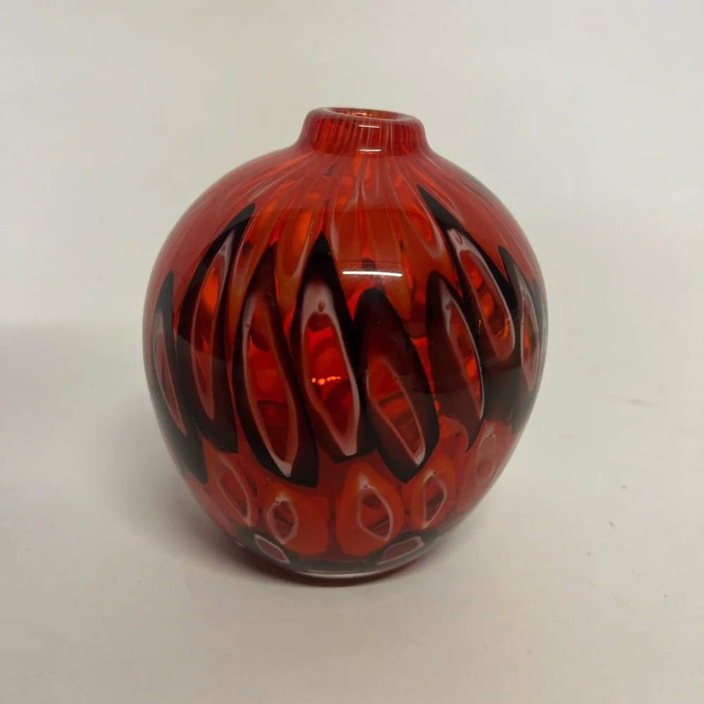 Crate & Barrel Art Glass Koda Mini Multi Colored Bud Vase Circular Shape Red 5